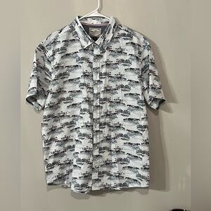 Flag & Anthem shirt tropical print USA flag button down short‎ sleeve men’s XL